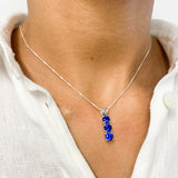 Trilogy Sapphire Pendant - Blue Drop Necklace - Three Stone Sapphire Pendant