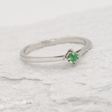 Genuine Emerald Ring - Solid White Gold Ring - Minimalist May Birthstone Ring