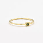 Solid Gold 14k Yellow Gold Ring set with Natural May Birthstone Emerald, in a dainty round cut, and natural green color. Non-tarnish solid gold ring, perfect as anniversary or birthday present.