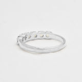 Natural Fire Opal half eternity ring in solid sterling silver, featuring a row of cabochon cut opals, a dainty jewelry piece symbolizing balance and creativity, an ideal October birthstone gift for anniversaries, weddings, or milestone celebrations.