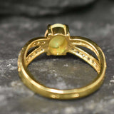 Opal Ring with split shank band and CZ pave setting showing flashes of fire colors, designed as elegant fine jewelry. Known for its emotional healing and creativity benefits, Opal is also the October birthstone and a thoughtful gift for birthdays or anniversaries. Perfect to wear at weddings, romantic dinners, and special evening celebrations.