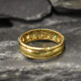 Opal Rope Row Ring featuring cabochon cut stones that highlight flashes of fire colors, offering elegance and timeless jewelry style. Known for enhancing inspiration and emotional balance, this October birthstone ring makes a meaningful gift idea. Perfect for birthdays, anniversaries, and cherished events, it can be worn to weddings, evening parties, or daily gatherings with sophistication.