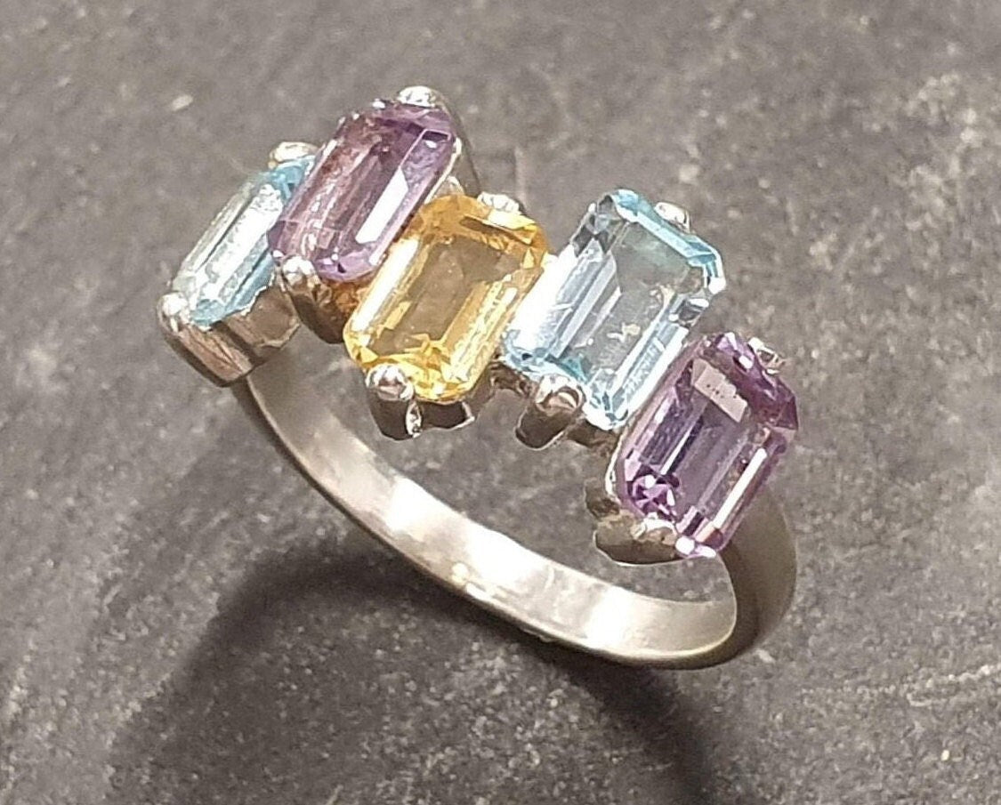 Amethyst, Citrine, and Topaz ring for vibrant and festive accessories