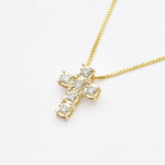 Real Diamond Cross Pendant crafted in Solid 14k Yellow Gold Box Chain Necklace. Dainty April Birthstone pendant that symbolizes purity, eternal love and inner strength.