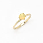 Genuine Fire Opal solitaire ring in 14k solid yellow gold with flashes of fire colors, symbolizing passion and creativity, perfect as an October birthstone engagement, anniversary, or milestone gift.