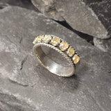 Opal Rope Row Ring featuring cabochon cut stones that highlight flashes of fire colors, offering elegance and timeless jewelry style. Known for enhancing inspiration and emotional balance, this October birthstone ring makes a meaningful gift idea. Perfect for birthdays, anniversaries, and cherished events, it can be worn to weddings, evening parties, or daily gatherings with sophistication.