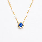 Dainty Round Sapphire Pendant set in Solid 14k Yellow Gold Necklace. September birthstone pendant encouraging truth, mental clarity, and spiritual insight. Luxurious and elegant blue sapphire necklace for wisdom, loyalty, focus. Perfect as a September birthday gift, and a beautiful necklace gift idea for her, as everyday necklace.
