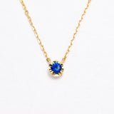Dainty Round Sapphire Pendant set in Solid 14k Yellow Gold Necklace. September birthstone pendant encouraging truth, mental clarity, and spiritual insight. Luxurious and elegant blue sapphire necklace for wisdom, loyalty, focus. Perfect as a September birthday gift, and a beautiful necklace gift idea for her, as everyday necklace.
