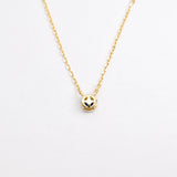 Solid 14k Yellow Gold Necklace set with blue dainty round sapphire stone. September birthstone pendant for wisdom, loyalty, and focus. 