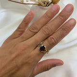 Red natural garnet ring in 18k gold vermeil, in an oval cut, and prong setting. Solitaire garnet band with leaf inspired design perfect gift idea, for special occasions, and an ideal january ring