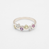 Colorful Topaz Ring - Wavy Multistone Band- Amethyst Peridot Blue Topaz Ring