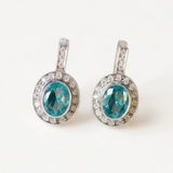 Blue Aqua Earrings - Vintage Oval Earrings, Blue Victorian Earrings