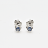 Dainty Sapphire Earrings - White Gold Sapphire Studs - Sapphire Flower Earrings