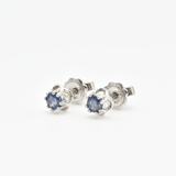Dainty Sapphire Earrings - White Gold Sapphire Studs - Sapphire Flower Earrings