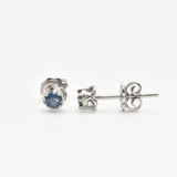 Dainty Sapphire Earrings - White Gold Sapphire Studs - Sapphire Flower Earrings