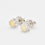 White Gold Opal Studs - Fire Opal Earrings - 18k White Gold Studs