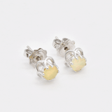 White Gold Opal Studs - Fire Opal Earrings - 18k White Gold Studs