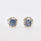 Dainty Sapphire Earrings - White Gold Sapphire Studs - Sapphire Flower Earrings