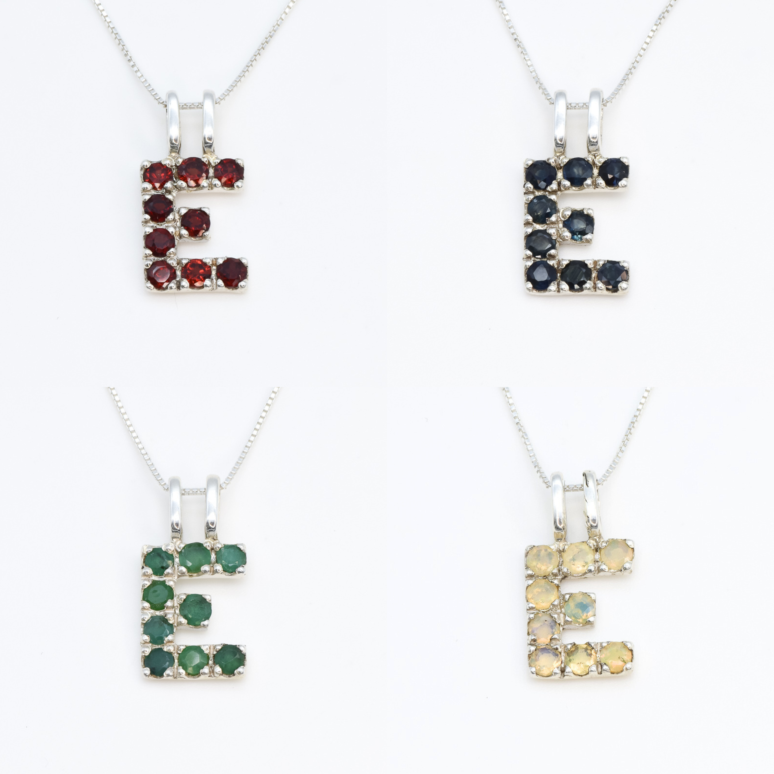 Letter E Pendant - Initial Gemstone Necklace - Personalized Name Penda ...
