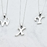 White Gold Letter Pendant - Initial Letter Charm - Personalized Letter Necklace