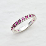 Silver Alexandrite Ring, Pink Eternity Ring, Pink Stackable Band