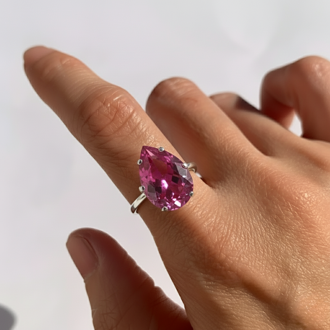 Created Alexandrite Ring in 925 Sterling Silver, featuring a pink stone, ideal for birthdays and everyday wear.