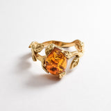 Amber Silver Ring - Natural Amber Ring - Amber Leaf Ring