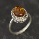 Amber Vintage Ring - Natural Amber Ring - Solitaire Amber Ring