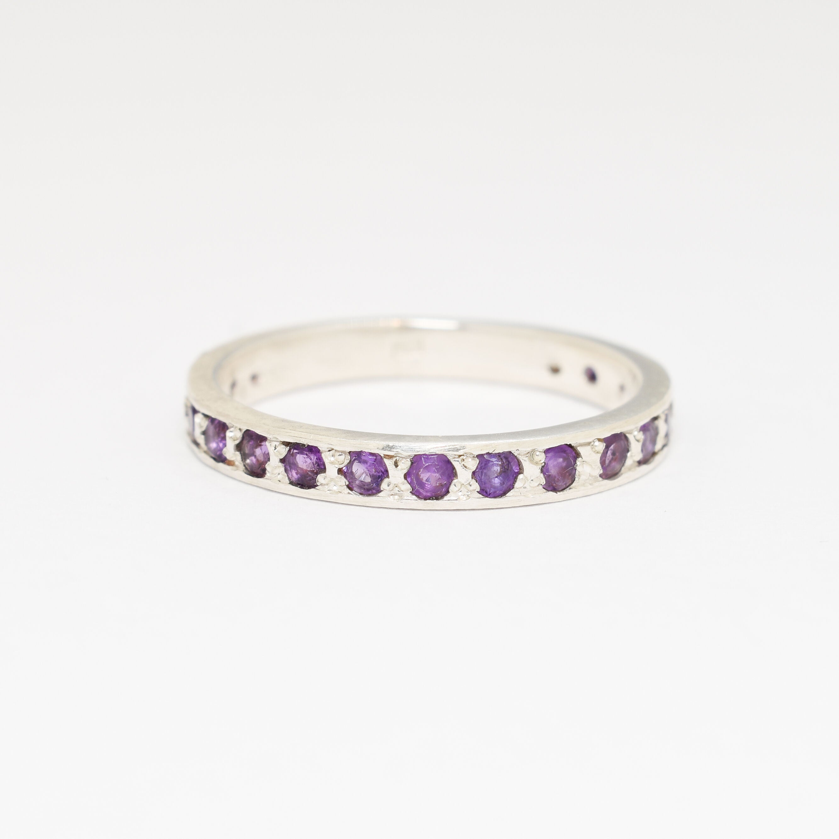 Natural Amethyst Ring made in 925 Sterling Silver with Round Natural Purple Amethyst in Channel-Set setting, February Birthstone gift idea, symbolizes peace & clarity, ideal for everyday wear and perfect for birthday gifting and special occasions.