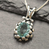 Aquamarine Necklace - Blue Vintage Pendant - Silver Aqua Necklace