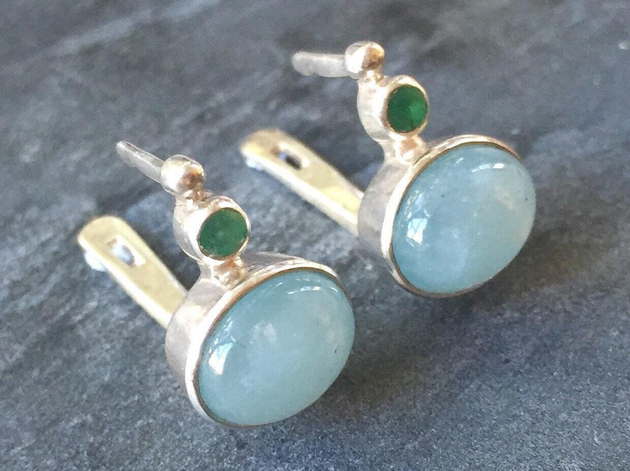 Natural Aquamarine Earrings made in 925 Sterling Silver with Oval Natural Blue Aquamarine in Bezel setting, March Birthstone gift idea, symbolizes courage & good luck, ideal for everyday wear and perfect for birthday gifting and special occasions.