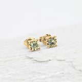 Minimalist Aquamarine Studs - Genuine Aquamarine Earrings - 18k White Gold Earrings