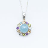 Aquamarine Victorian Necklace - Genuine Aquamarine Pendant - Multistone Pendant