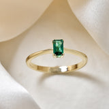 Real Gold Emerald Ring - Baguette Emerald Ring - Dainty Green Square Ring
