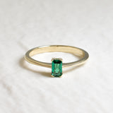 Real Gold Emerald Ring - Baguette Emerald Ring - Dainty Green Square Ring