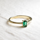 Real Gold Emerald Ring - Baguette Emerald Ring - Dainty Green Square Ring