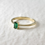 Real Gold Emerald Ring - Baguette Emerald Ring - Dainty Green Square Ring