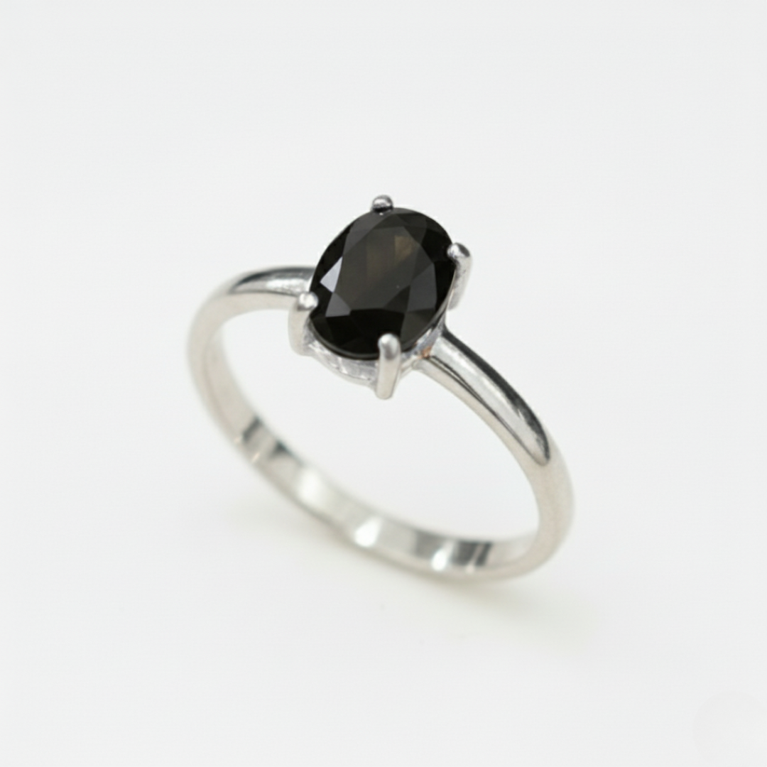 Black Onyx Ring - Natural Onyx Ring - Black Solitaire Ring made in 925 Sterling Silver. Ideal for everyday wear and perfect for birthday gifting and special occasions.
