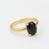 Stunning Black Onyx Ring set in 18k Gold Vermeil with a 4-prong design, ideal for everyday elegance and meaningful gifts.