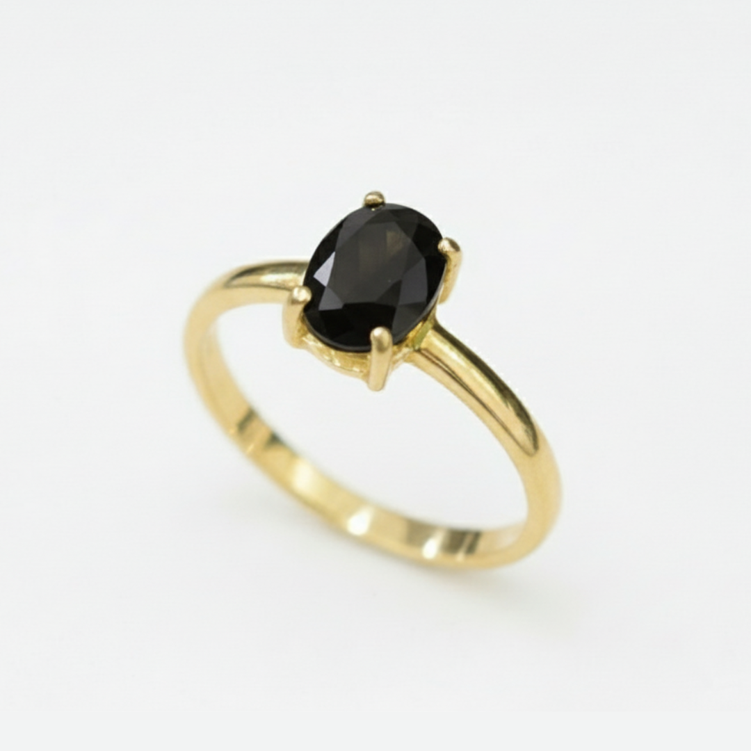 Black Onyx Ring in Gold Vermeil 4-prong Solitaire Setting made in 18k Gold Vermeil. Ideal for everyday wear and perfect for birthday gifting and special occasions.