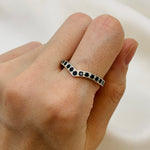 Natural Black Onyx Ring set in Solid 925 Sterling Silver. Chevron Ring perfect for ring stacking or wearing solo. 