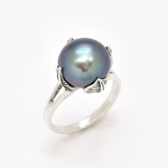 Black Pearl Ring - Pearl Leaf Ring - Genuine Black Pearl Ring made in 925 Sterling Silver. Ideal for everyday wear and perfect for birthday gifting and special occasions.