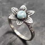Blue Flower Ring - Genuine Larimar Ring - Vintage Floral Ring