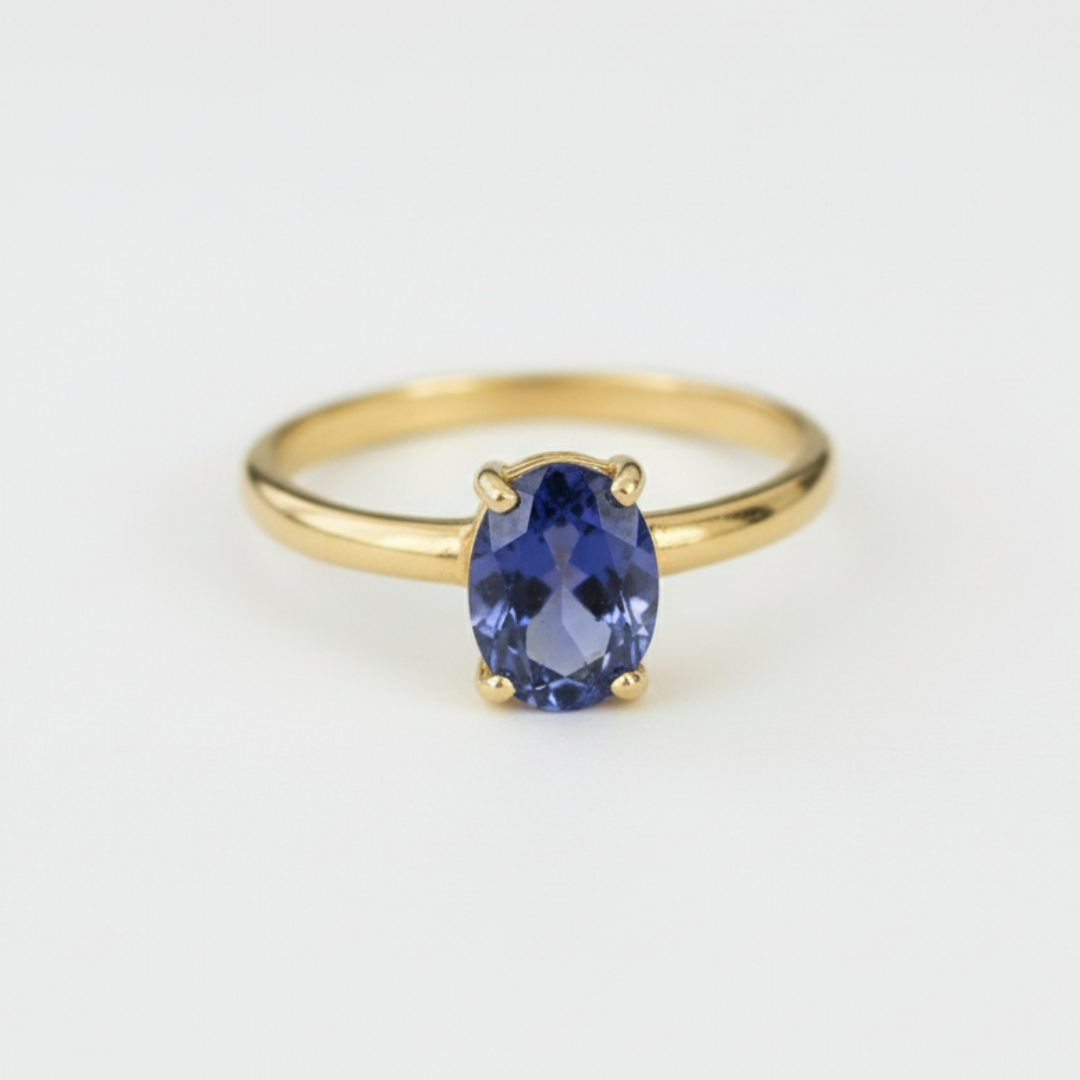 A beautiful blue gemstone Iolite ring crafted in 18k Gold Vermeil, ideal for everyday wear