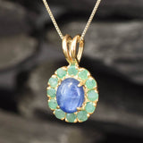Blue Kyanite Pendant - Gold Kyanite Necklace - Blue Flower Pendant