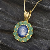 Blue Kyanite Pendant - Gold Kyanite Necklace - Blue Flower Pendant