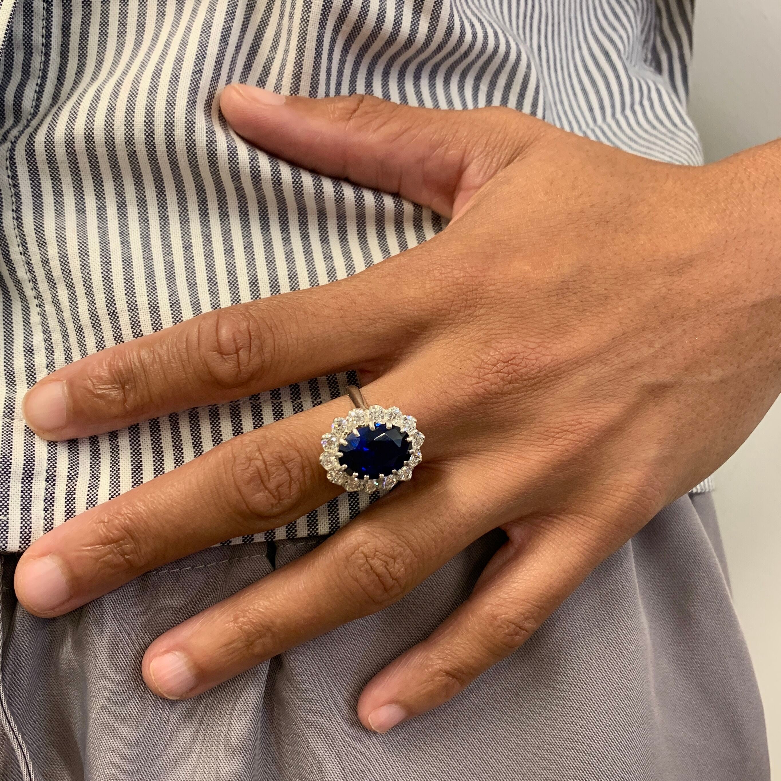 Chic 925 Sterling Silver ring with a dazzling Oval Created Blue Sapphire, a thoughtful gift for September birthdays and celebrations.
