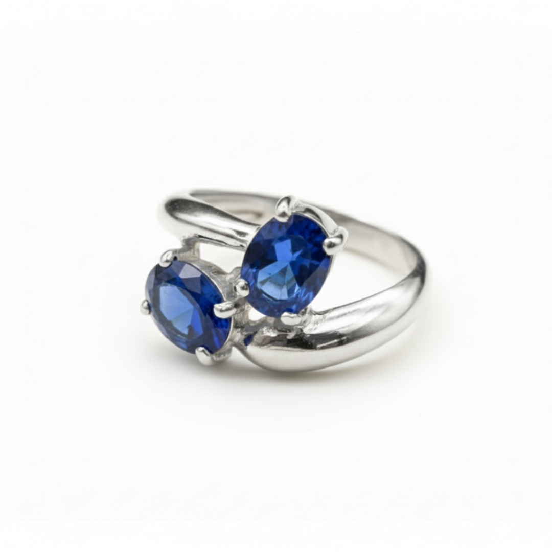 Created Sapphire Ring made in 925 Sterling Silver with Baguette Created Blue Sapphire in Two-Stone setting, September Birthstone gift idea, symbolizes sincerity, truth, and faithfulness, ideal for everyday wear and perfect for birthday gifting and special occasions.