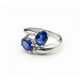 Created Sapphire Ring made in 925 Sterling Silver with Baguette Created Blue Sapphire in Two-Stone setting, September Birthstone gift idea, symbolizes sincerity, truth, and faithfulness, ideal for everyday wear and perfect for birthday gifting and special occasions.