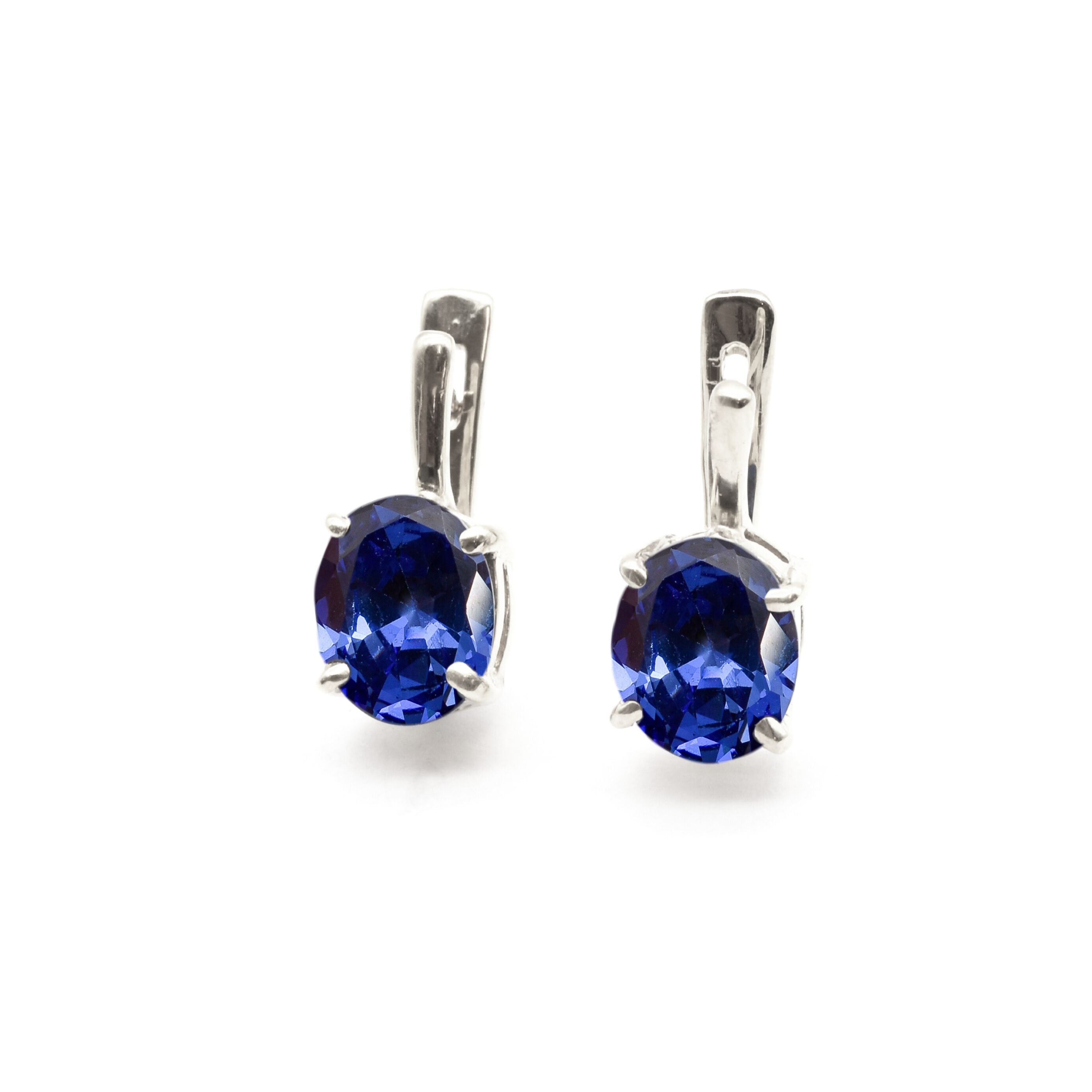 Created Blue Tanzanite Earrings in Solid 925 Sterling Silver, Oval Cut Tanzanite Drop Earrings